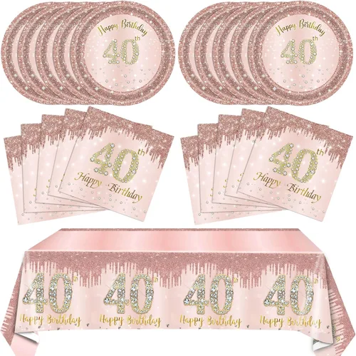 Miniatura 25 de 41 piezas de decoración de cumpleaños número 60 para mujeres, oro rosa, suministros de cumpleaños de sesenta años, platos, servilletas, mantel, 60