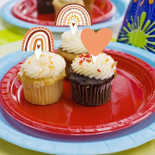 Miniatura 4 de 48 piezas Boho Rainbow Party Cupcake Toppers para decoración de fiesta de cumpleaños de arcoíris bohemio