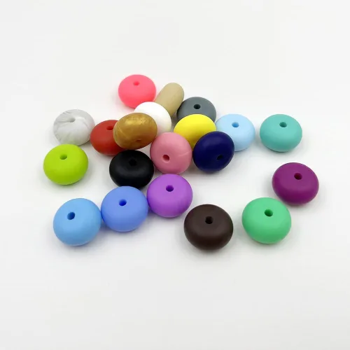 Miniatura 5 de 100 cuentas de silicona de ábaco de 0.555 pulgadas (0.551 in), cuentas planas y redondas, cuentas gruesas, mezcla de colores, cuentas de platillo