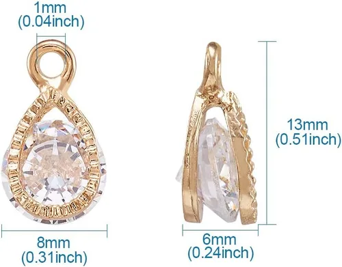 Miniatura 3 de Beadthoven - Dijes de circonita cúbica a granel, chapados en oro KC, colgantes de piedra de circonita cúbica, corazón, estrella, lágrima, flor