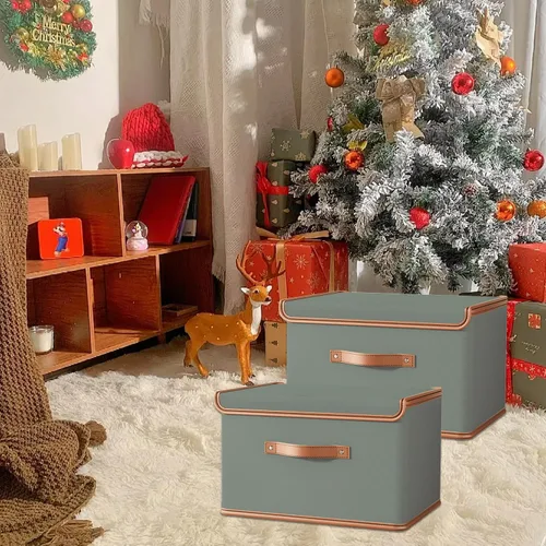 Miniatura 3 de Tuza Paquete de 2 contenedores de almacenamiento con tapas, contenedor organizador plegable de armario, caja organizadora de tela con asas, cajas