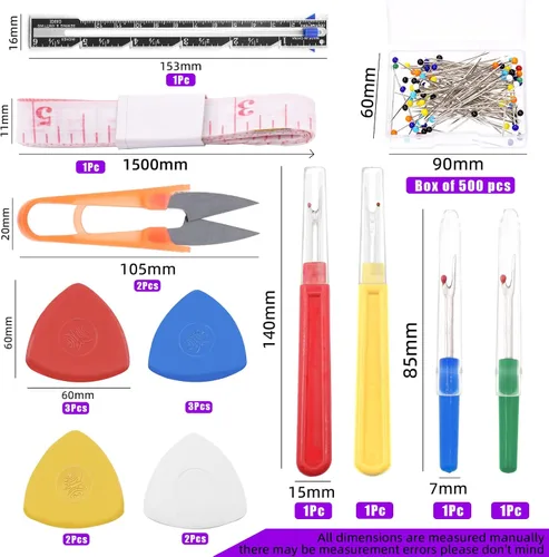 Miniatura 2 de Swpeet Kit de herramientas de costura de 518 piezas, 10 tizas de sastre profesional, 1 medidor deslizante y 4 piezas de desgarrador de costura