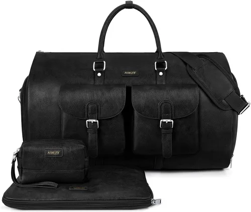 Garment Bag for Travel, Convertible Carry on Garment Duffel Bag for Men Faux Leather Waterproof Large Weekender Bag for Women Men 2 in 1 Hanging