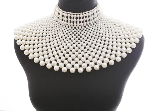 Miniatura 5 de Fine Fashion Collar de perlas egipcias hecho a mano con peto de cuentas para mujer, accesorios de gargantilla, Perla sintética