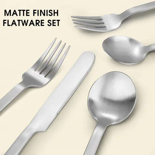 Miniatura 3 de Juego de cubiertos de 20 piezas para 4 personas, acero inoxidable, cucharas y tenedores, acabado mate, apto para lavavajillas Plateado mate