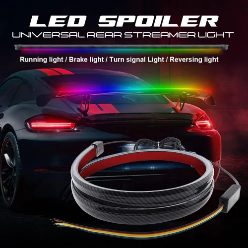 Miniatura 2 de 49.2 in Flexible Coche Luz Trasera RGB LED Tira Kits Cubierta Trasera Freno Detención Señal de Giro Lámpara de Correr Impermeable DC12V (RGB)