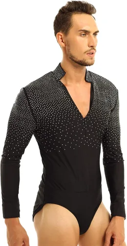 Miniatura 3 de Camiseta de baile de tango latino con diamantes de imitación brillantes para hombre
