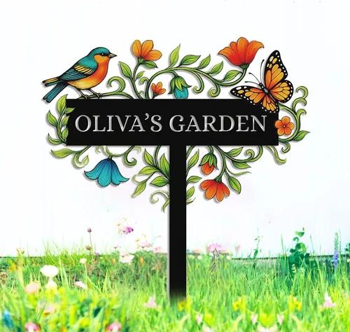 Miniatura 12 de Letreros de jardín personalizados con estacas, arte de metal personalizable con estaca de patio, decoración colorida de jardín de colibrí