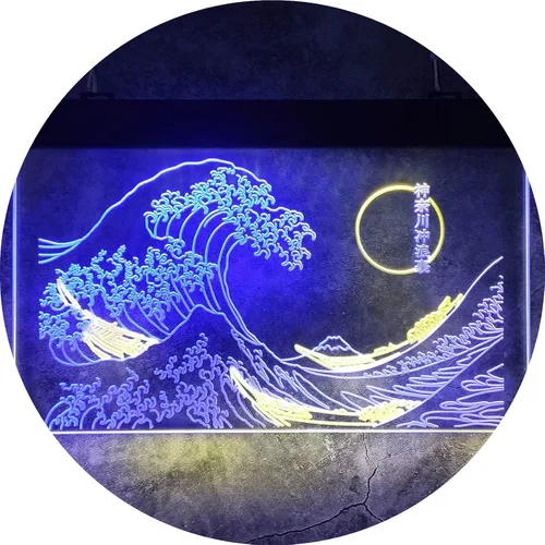 Miniatura 11 de Letrero de neón LED The Great Wave Off Kanagawa, letrero japonés de Katsushika Hokusai clásico, arte de pared para habitación, letreros de luz