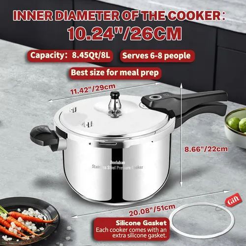 Miniatura 7 de Olla a presión de acero inoxidable de 8 cuartos, compatible con estufa e inducción, sistema de seguridad múltiple de alta resistencia, grado