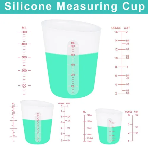Miniatura 2 de 6 piezas de juego de tazas de silicona, 500ml, 250ml y 125ml para tazas medidoras de silicona de epoxi, tazas de mezcla antiadherentes, moldes