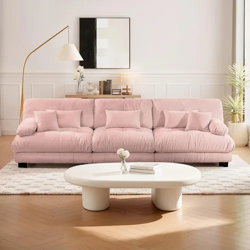 Miniatura 10 de Reposapiés Otomano Tapizado de Terciopelo con Cojín para Sofá Seccional Sofá 300 libras para Sala de Estar (Beige)