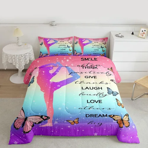 Miniatura 76 de Erosebridal Juego de ropa de cama de princesa de ballet, tamaño Queen, juego de edredón de 3 piezas para niñas bailarinas de ballet, lindo juego