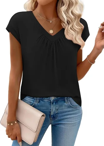 Miniatura 21 de Zeagoo Camisetas de manga corta con cuello en V para mujer, ropa de negocios, ropa de trabajo, ropa de moda