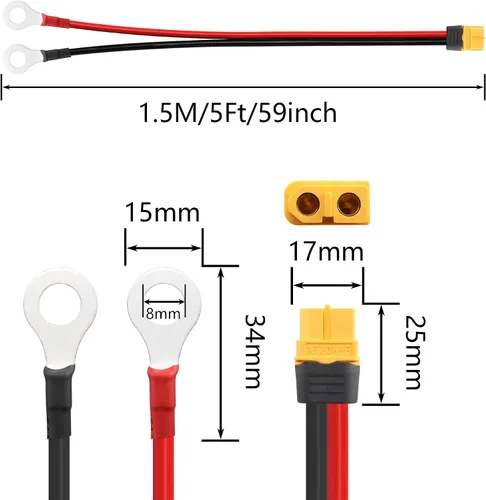 Miniatura 6 de SinLoon XT60 - Cable de terminal de anillo tórico 12AWG 59 pulgadas XT60H hembra a junta tórica para aviones RC, juguete, autos, batería Lipo, FPV