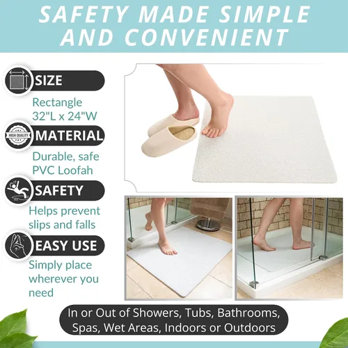 Miniatura 3 de Enkosi Alfombra de ducha antideslizante Loofah - Suelos de ducha, bañera, baños, áreas húmedas, alfombrilla de baño acolchada con agujeros de Blanco