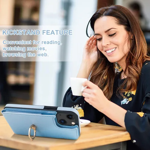Miniatura 6 de Folosu Funda Compatible con iPhone 13 Cartera con Soporte para Tarjetas, Soporte de Anillo de Dedo con Rotación de 360° y Función Atril Protectora