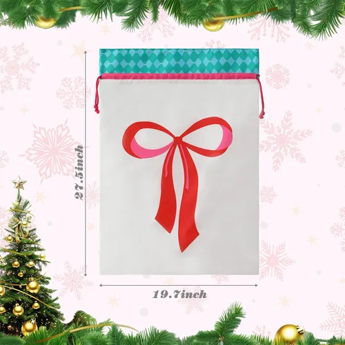 Miniatura 5 de THOVSMOON Saco de Navidad de Papá Noel con cordón, bolsa de regalo de lona de Santa Claus de 19.7 x 27.5 pulgadas, reutilizable, regalos de Navidad