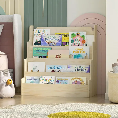 Miniatura 8 de NACHES Estantería Montessori de 4 niveles para niños, estante de madera con diseño festoneado, organizador de juguetes para guardería, dormitorio