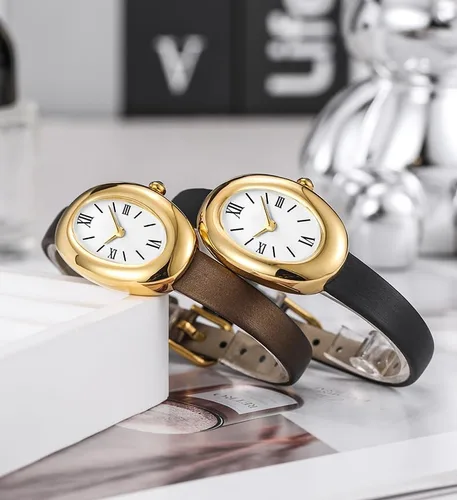 Miniatura 3 de MASTOP Reloj de pulsera para mujer, elegante reloj de pulsera con esfera ovalada de 0.945 in, reloj de pulsera de cuarzo estilo joyería de oro