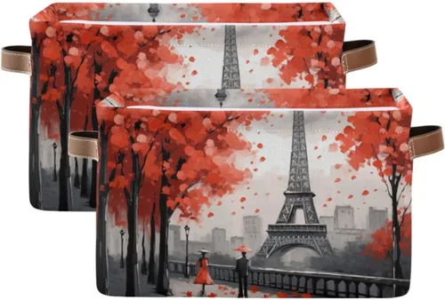 Miniatura 17 de Cesta de almacenamiento plegable de color rojo burdeos para estantes, plegable, impermeable, resistente, de tela, con asas, cubo de almacenamiento