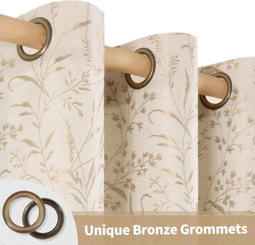 Miniatura 6 de BGment Cortinas de lino beige para dormitorio de 63 pulgadas de largo, cortinas de ventana con ojales y ojales para ventana de sala de estar, 2