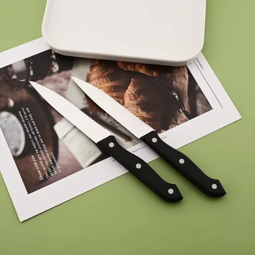 Miniatura 5 de Juego de cubiertos de acero inoxidable para 4 Uniturcky 24 piezas con cuchillos para carne, juego de cubiertos con mango de madera para el hogar