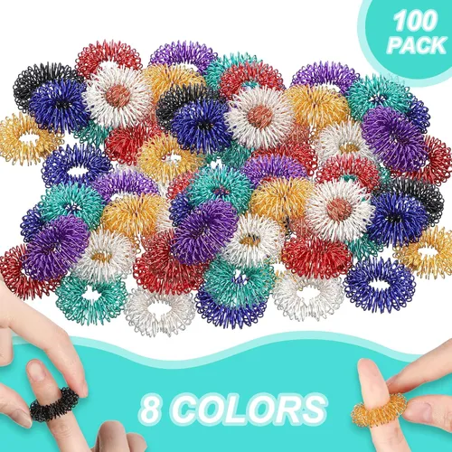 Miniatura 2 de Paquete de 100 anillos sensoriales con pinchos, anillos sensoriales de acupresión para adultos, reductor de estrés silencioso y masajeador