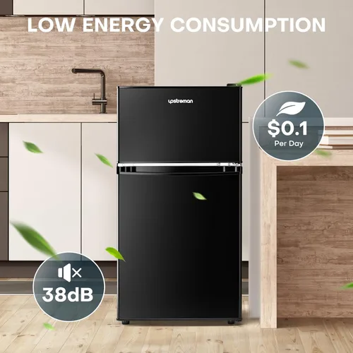 Miniatura 4 de Upstreman - Mini refrigerador de 3.2 pies cúbicos con congelador; refrigerador mini de dos puertas, termostato ajustable, mini refrigerador
