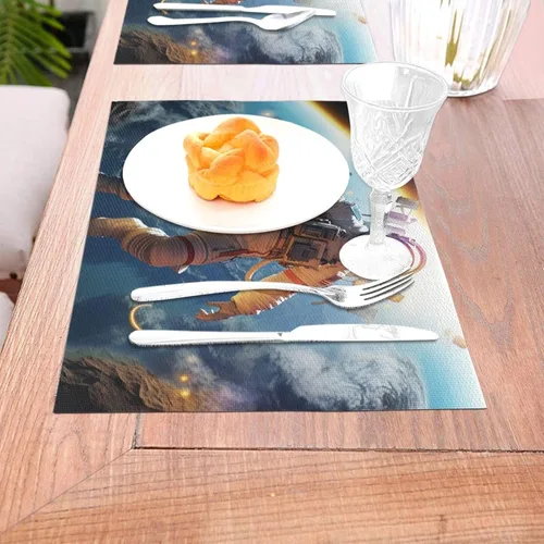 Miniatura 3 de 6 PCS PVC Placemats Set Place Mats Astronaut Flying on Planet Non-Slip Weave Place Mats 12" x 18" Farmhouse Table Mat Set for Family Dinners Wedding
