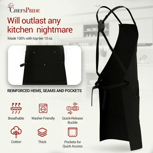 Miniatura 5 de CHEFSPRIDE Professional Chef Apron for Men & Women - 100% Cotton Adjustable Kitchen Chef Apron with Cross Back & Tool Pockets