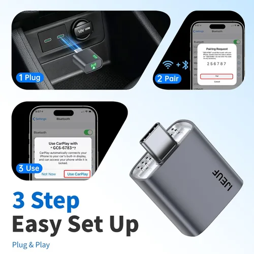 Miniatura 5 de Adaptador inalámbrico CarPlay para iPhone, convierte Apple CarPlay con cable de fábrica a inalámbrico, mini USB/USB-C CarPlay Dongle, reconexión