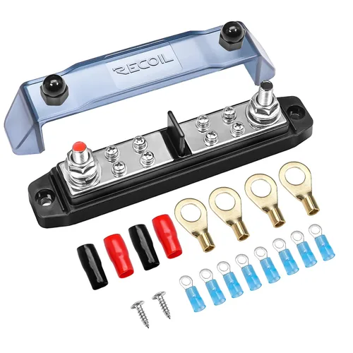 Miniatura 8 de Recoil S2P-516 Barra colectora con pernos dobles de 5/16” y terminales de tornillo #8, bloque de distribución de potencia con terminales de anillo