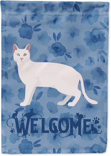Miniatura 297 de Caroline's Treasures CK4813CHF - Bandera de bienvenida con gato abisinio azul, manga grande, para porche, para colgar en la pared, poliéster