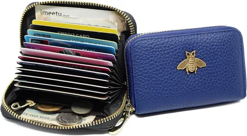 Miniatura 9 de imeetu - Tarjetero de cuero con cremallera y contra identificación por radiofrecuencia (RFID) pequeño, cartera para mujer
