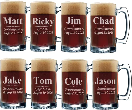 Miniatura 12 de My Personal Memories Juego de 3, juego de 5 juegos de 7 y más vasos de cerveza personalizados para padrinos de boda, grabado personalizado, tazas