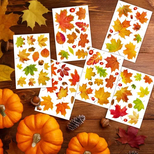 Miniatura 4 de YUJUN 6 hojas de calcomanías de ventana de otoño de Acción de Gracias, hojas de arce, conos de pino, calcomanías para ventana de vidrio de otoño