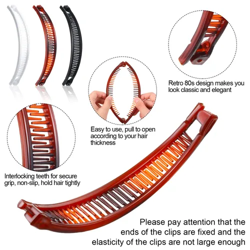 Miniatura 3 de WILLBOND 6 piezas de peines de plátano con clip para el cabello, peines clásicos en forma de plátano, clips para cola de caballo para mujeres