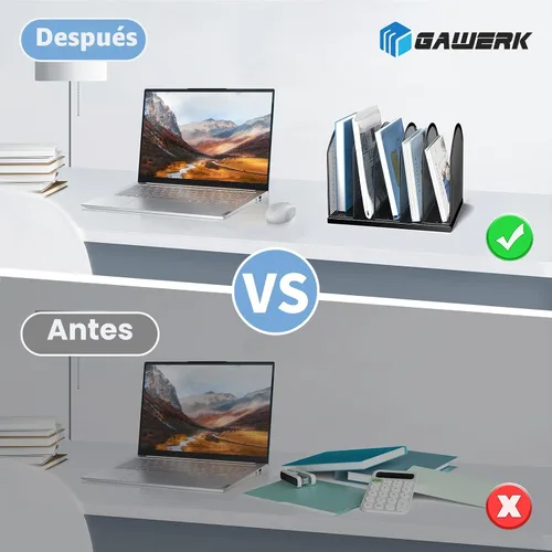 Miniatura 5 de Gawerk Organizador de escritorio vertical de 5 secciones, organizador de carpetas de malla de 5 secciones para oficina, hogar y aula (1, negro)