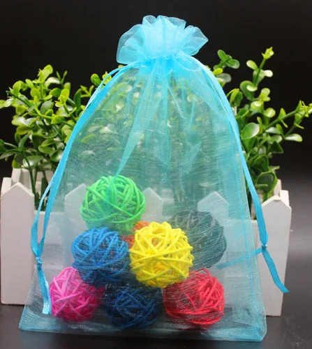 Miniatura 6 de Bolsas de regalo de organza de 4 x 6 pulgadas con cordón para joyas, dulces, paquetes de 50 bolsas de té de tela transparente azul aguamarina