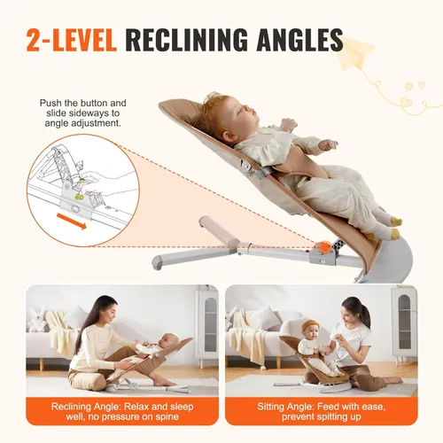 Miniatura 3 de VEVOR Gorila para bebé, asiento plegable para bebés de 0 a 9 meses, silla gorila para recién nacidos con 2 ángulos reclinables y arnés de 3 puntos