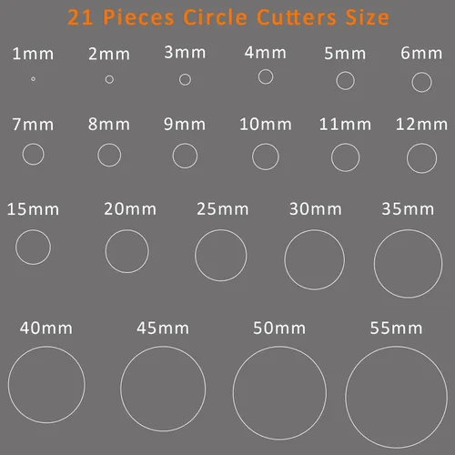 Miniatura 2 de Juego de Herramientas de Corte Circular de Cuero, 21 Piezas de Herramientas de Perforación Circular 1-12mm 15 20 25 30 35 40 45 50 55mm, Matrices