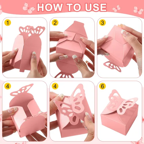 Miniatura 3 de Fulmoon 100 cajas de regalo de mariposa para baby shower, cajas de regalo de mariposa rosa, caramelo rosa, regalo de baby shower con 100 etiquetas