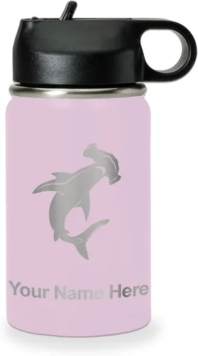 Miniatura 22 de LaserGram Botella de agua personalizada, tiburón martillo, acero inoxidable de doble pared aislada al vacío con popote superior, regalo grabado