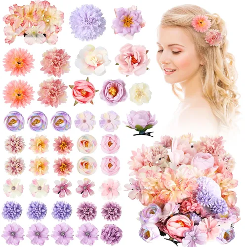 Miniatura 14 de BBTO 21 piezas pinzas para el pelo con diseño de flores, pasadores para el cabello con rosas, diademas para mujer, accesorios de flores, estilo Azul