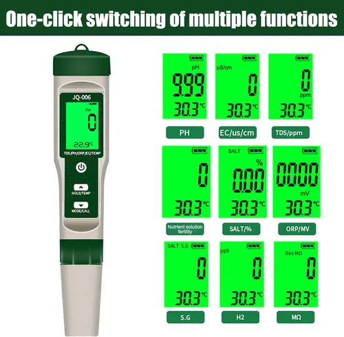 Miniatura 5 de Medidor de pH para agua,10 en 1 Digital Ph Tester Pen luz trasera, ATC ± 0.01 Resolución Alta precisión