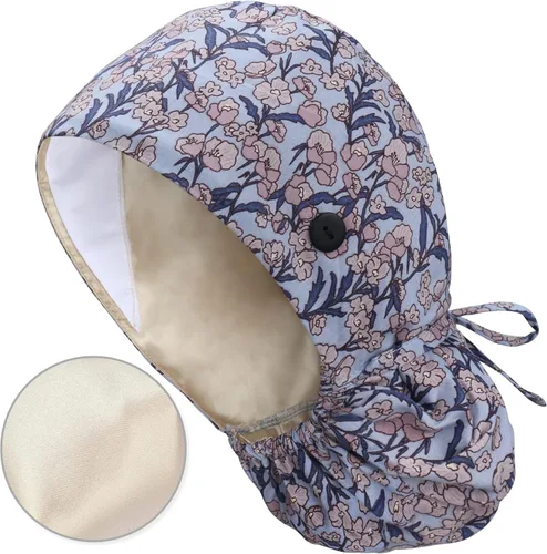 Miniatura 33 de QBA Gorra de trabajo ajustable con botón, gorro forrado de satén, gorro de trabajo de algodón, banda elástica para atar en la espalda, unisex Pt