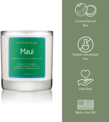 Miniatura 5 de Maui Vela perfumada Outdoor Fellow Vela perfumada de isla Tiempo de combustión de más de 40 horas Mezcla de cera de coco y albaricoque