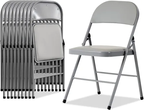Miniatura 15 de Karl home Paquete de 12 sillas plegables blancas con asientos acolchados para exteriores e interiores, asiento comercial apilable portátil con marco