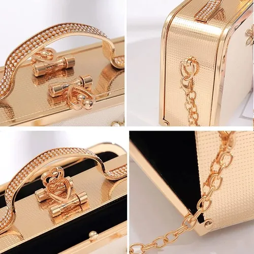 Miniatura 5 de WYKD - Bolso de mano de cuero para mujer, para boda, boda, boda, cadena de flores de perlas, bolsas de noche